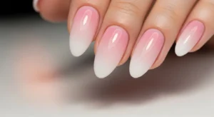 ombre short nails pink and white gradient simple nail design