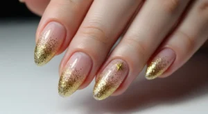 glitter tip short nails with nude base simple sparkly manicure
