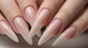 slim almond nail shape creating elongated and delicate finger appearance