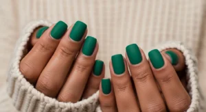 Matte green winter nails cozy nail idea