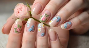 tiny floral nail design on short nails cute spring manicure