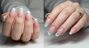 38 French manicure acrylic nail ideas including classic white tips, black tips, glitter, pastel, ombre, and chrome designs on short and long acrylic nails for trendy and modern manicure inspiration