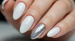 white glitter nails