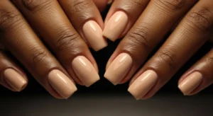 Honey beige nude nails glowing nail color for dark skin