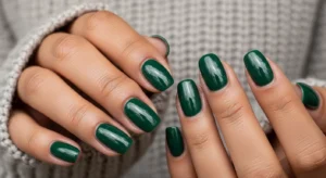 Forest green winter nails cozy nail idea