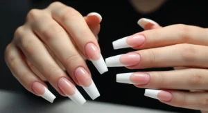 long coffin french acrylic nails for statement manicure look