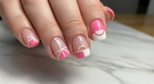 Short nails with pink negative space nail art design