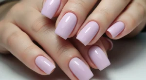 lilac short nails in soft pastel purple tone for simple and clean everyday nail design