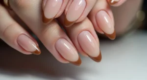 Brown French tip nails winter nail design