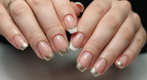 french tip nails with metallic edge for modern shiny detail