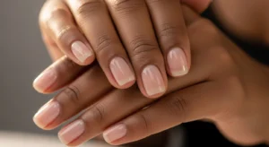 Clear nude tint nails natural glowing manicure