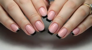 pink black french nails