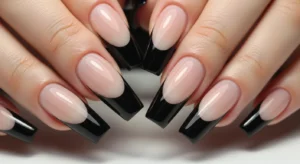coffin black french nails