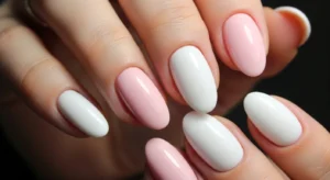 pink and white short nails simple combo manicure idea