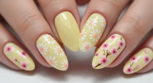 yellow floral nails