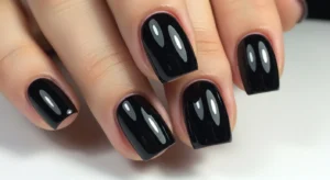 glossy black short nails