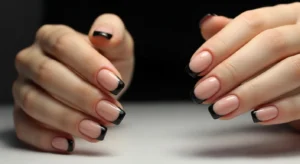 glossy black french nails