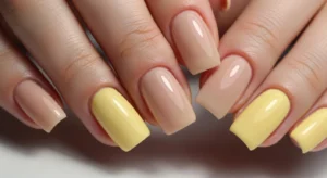 yellow nude combo nails
