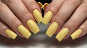 glossy yellow square nails