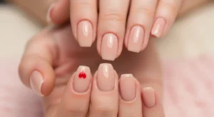short nails with tiny heart accent cute simple nail design idea