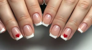 french tip nails with heart detail for soft and playful manicure