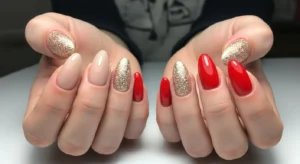 gold glitter accent nails