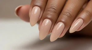 Almond nude nails natural everyday look on dark skin