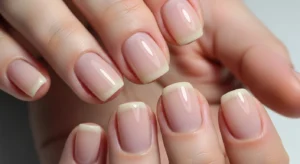 slim almond nails with narrow tapered tips, glossy finish