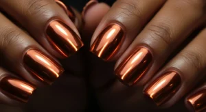 Copper nails metallic shine nail idea