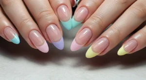 pastel french tip acrylic nails for soft and trendy manicure look