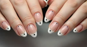 french tip nails with dot detail for simple and playful manicure