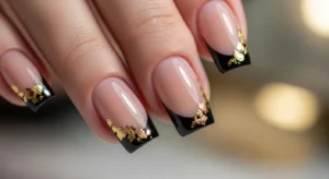 black gold french nails