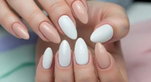 Nude and white nail combo homecoming manicure