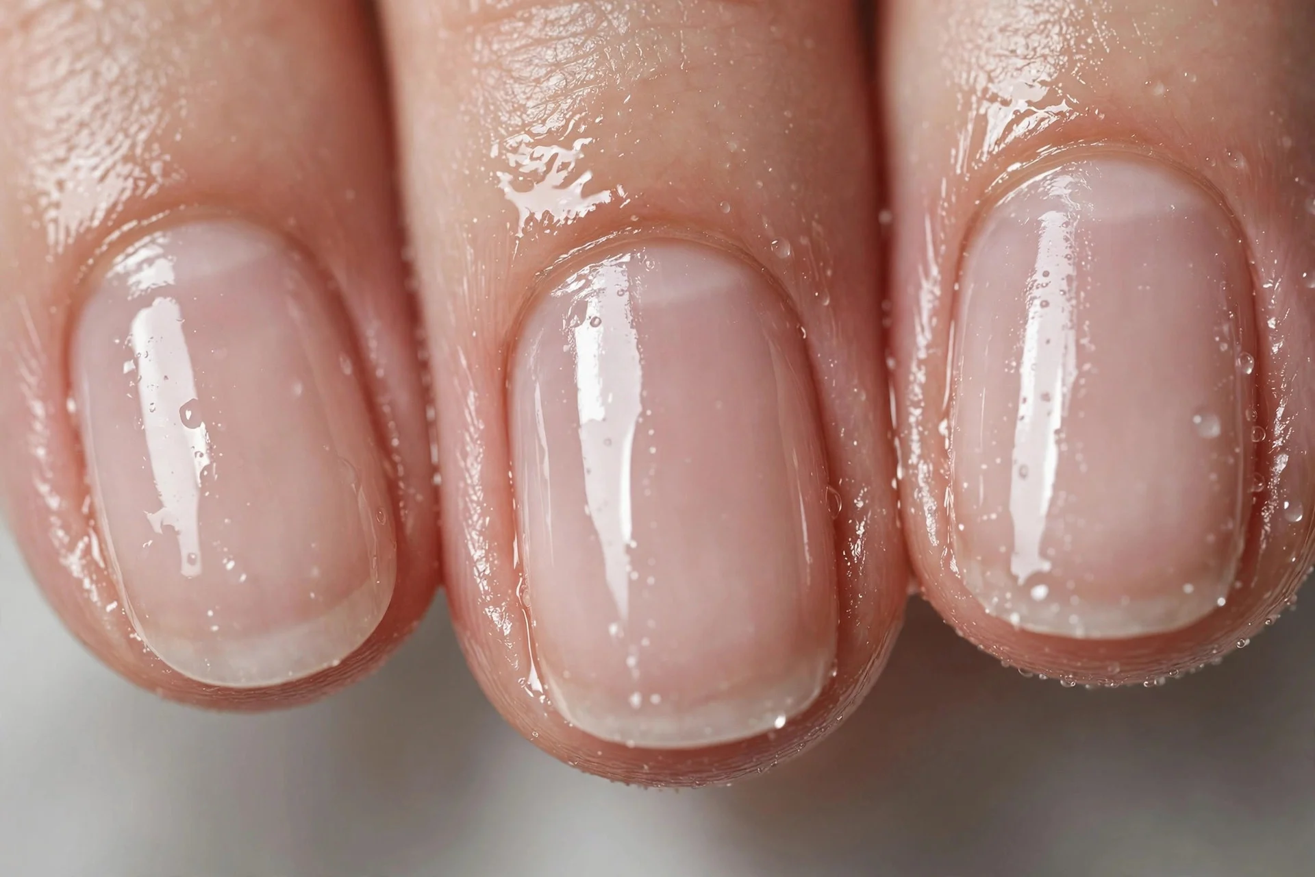 Clear wet-look glossy natural nails