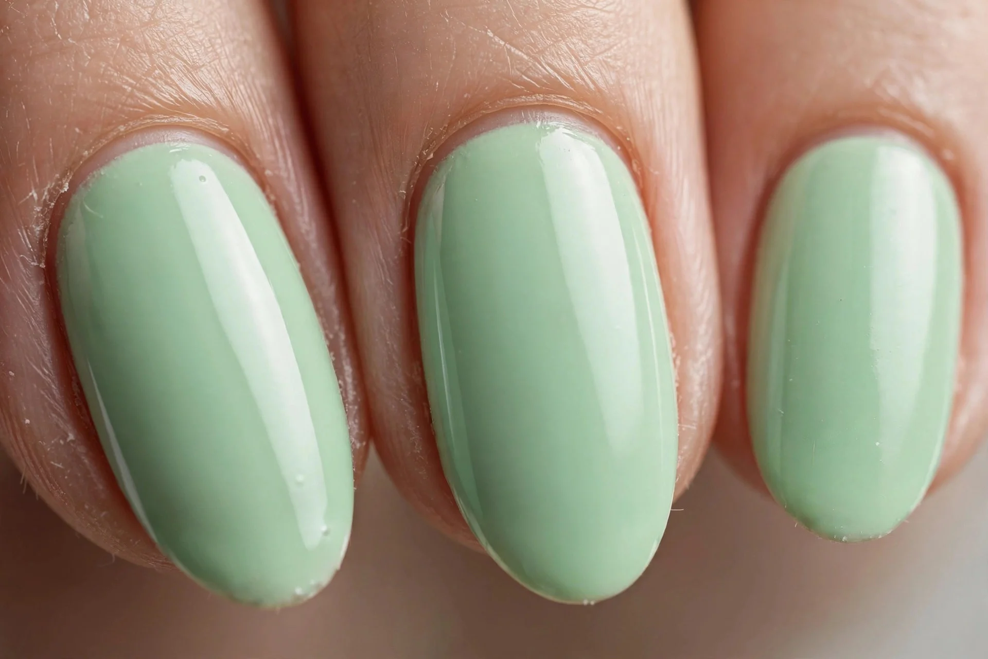 Fresh mint green polish, almond nails