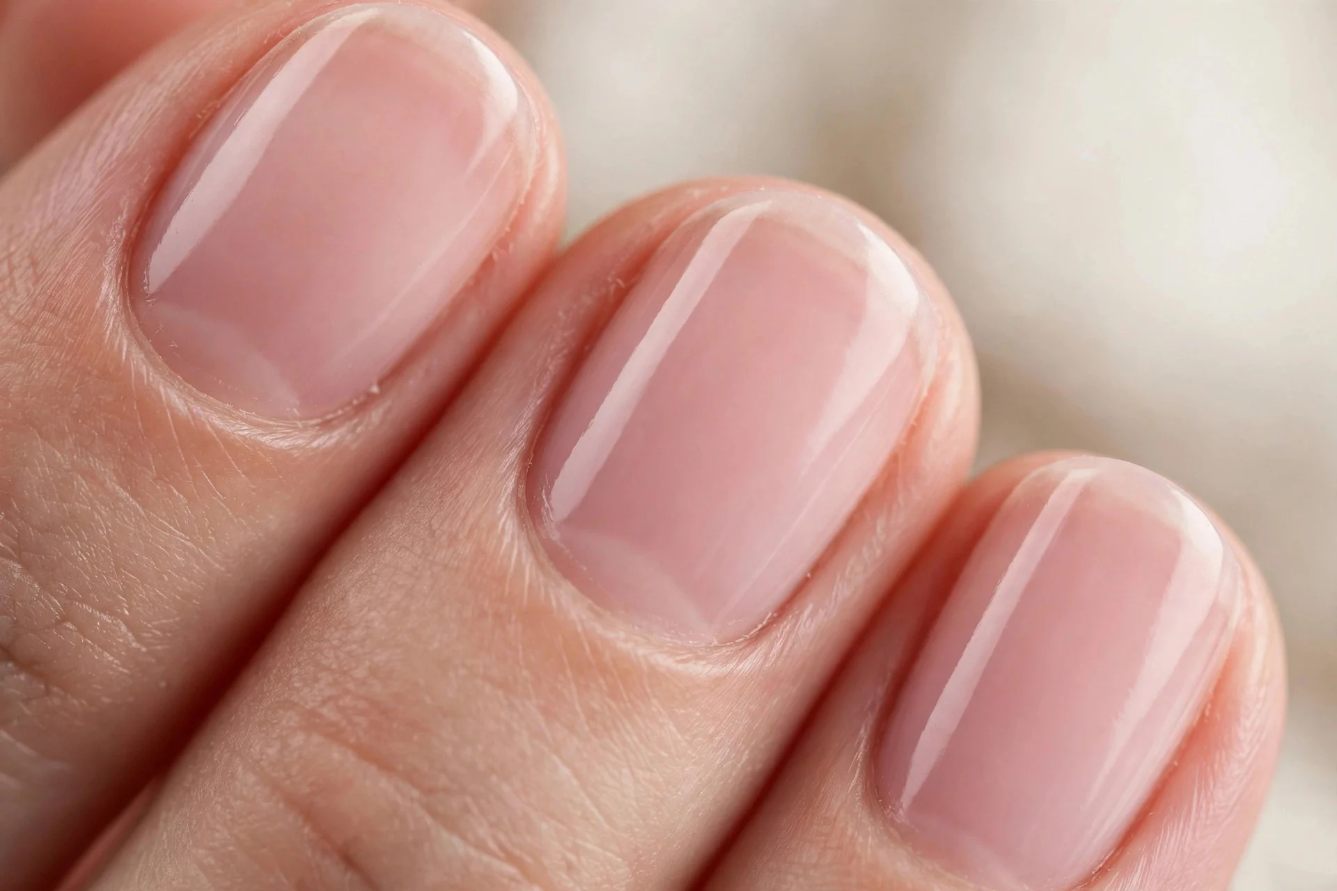Sheer natural pink, short oval nails