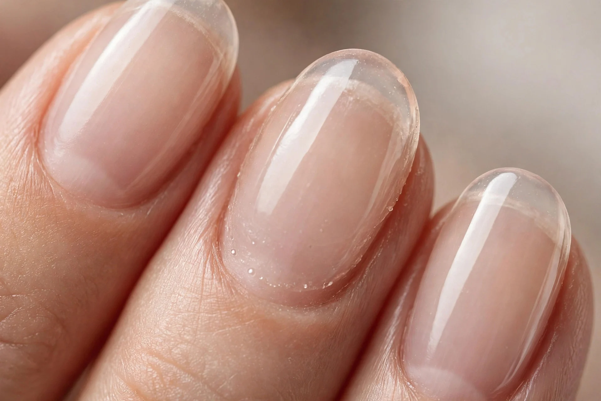 Translucent jelly nude, oval nails
