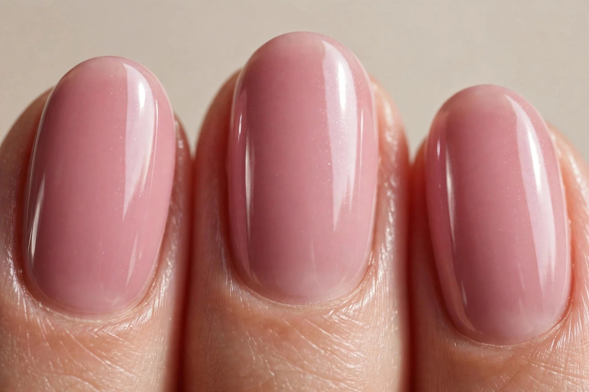 cool rose-pink gel with glazed donut finish on medium oval nails