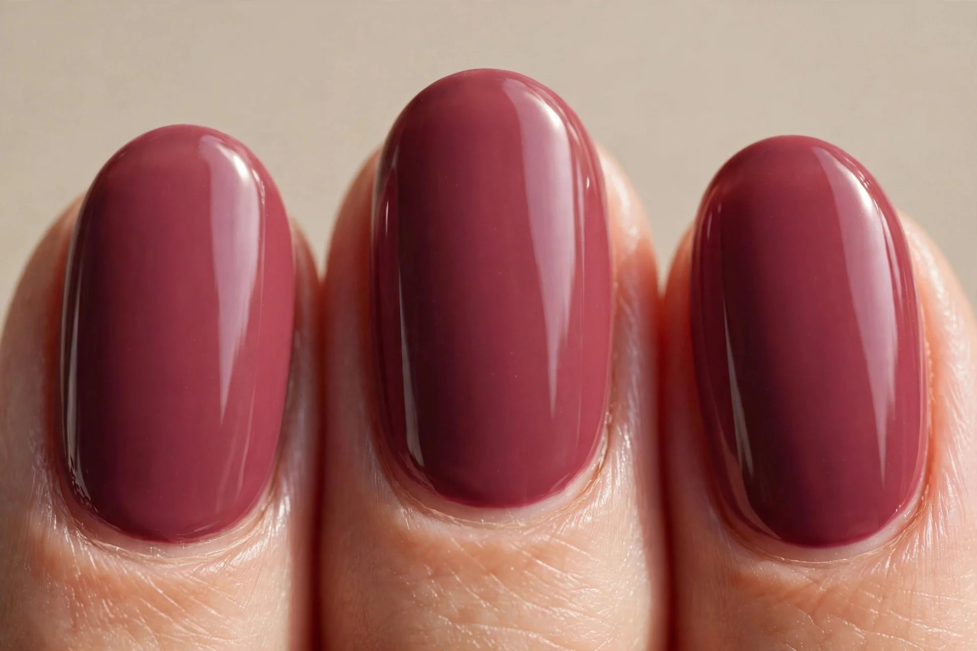 deep berry-rose creme gel on medium oval nails, rich glossy finish