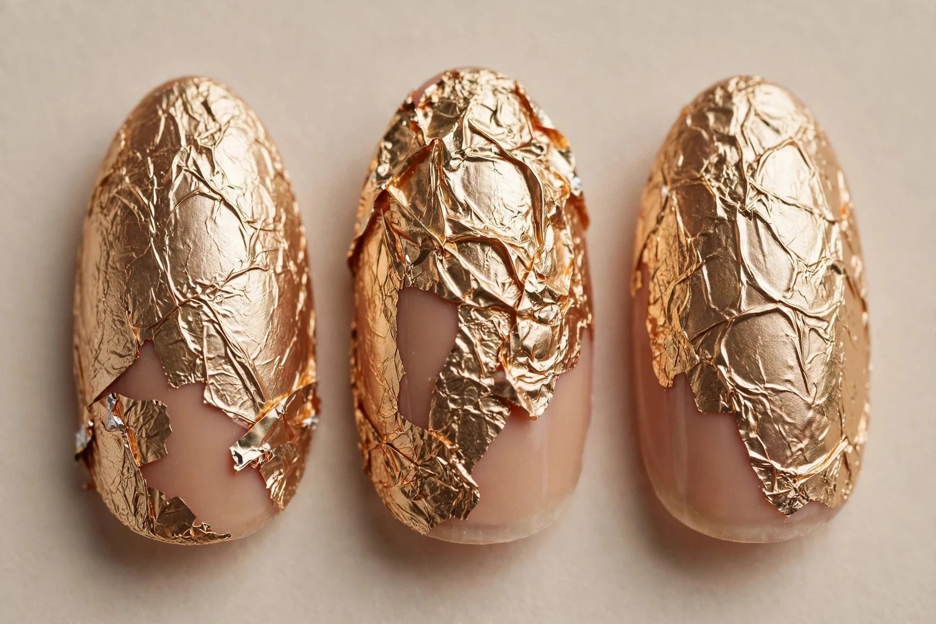 Champagne gold foil over nude, medium almond