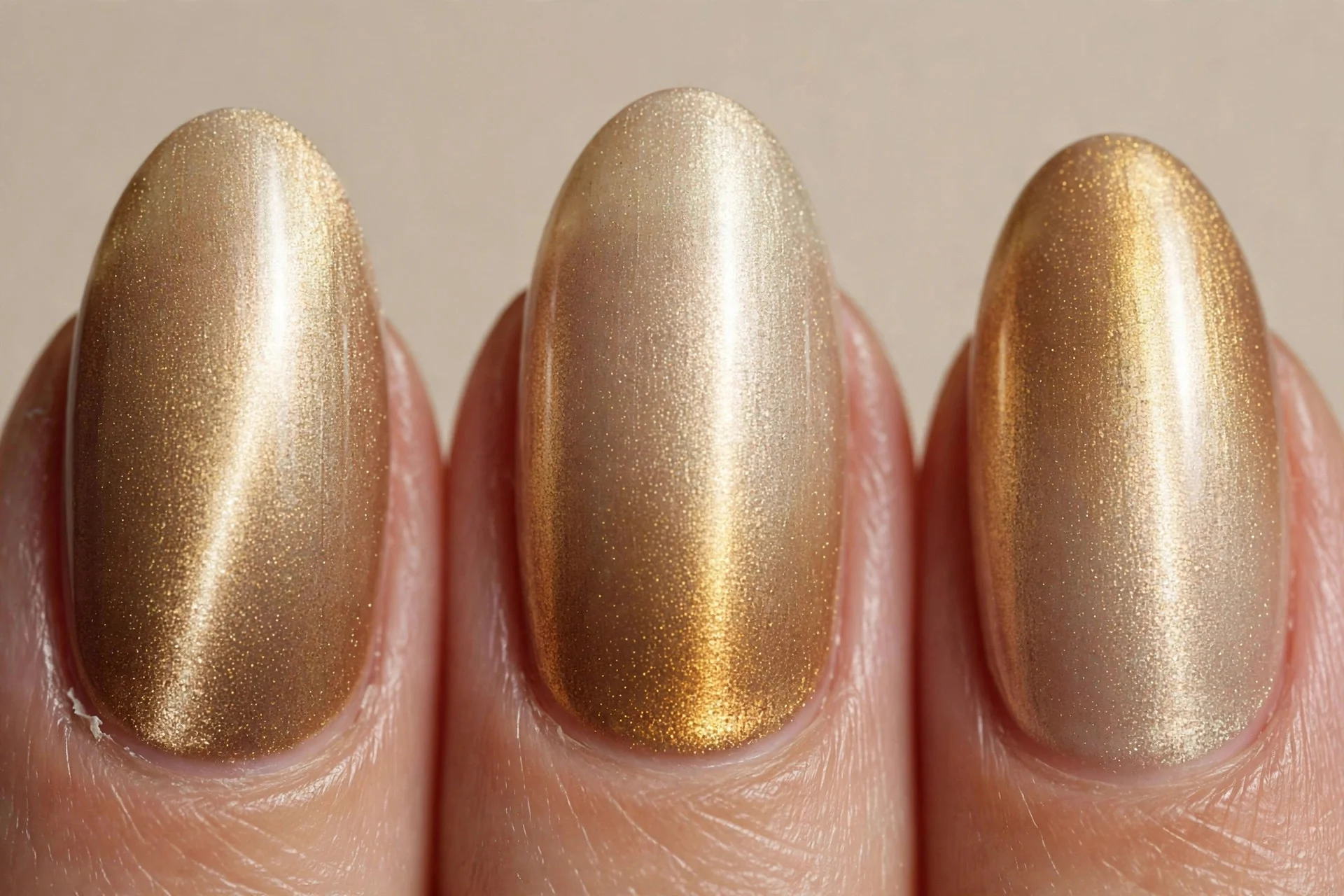 Champagne cat-eye, glowing centre line, almond