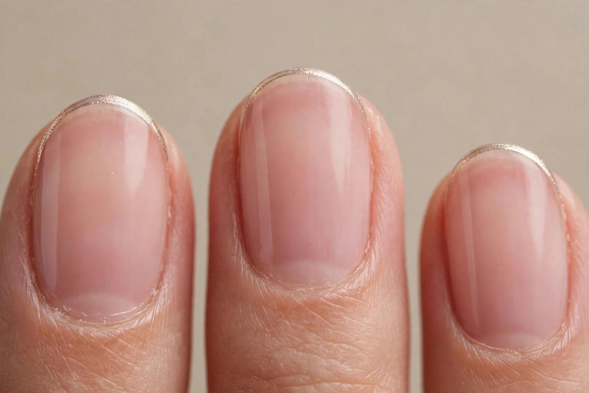 Champagne micro French, sheer nude, oval