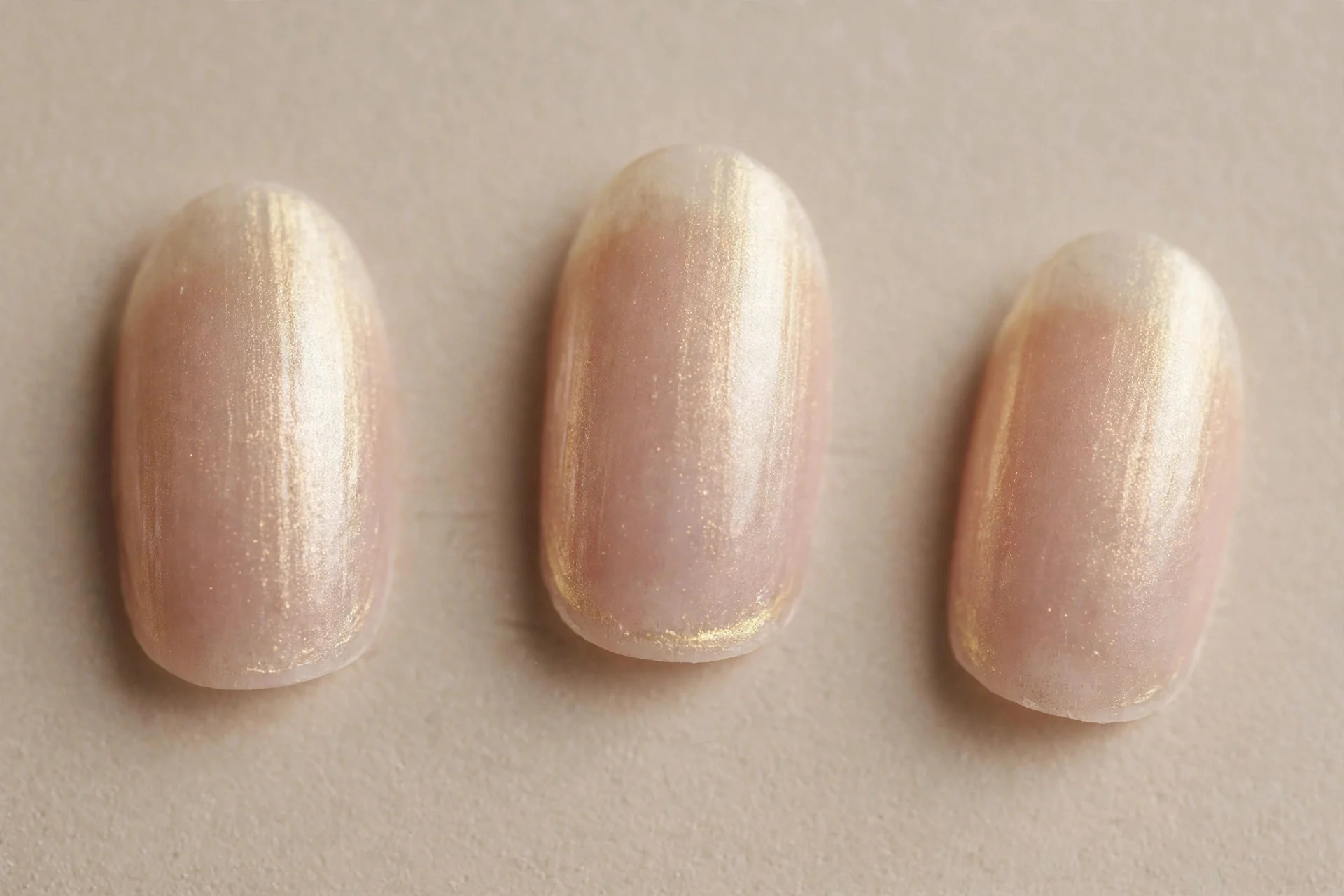 Sheer champagne shimmer wash, short almond