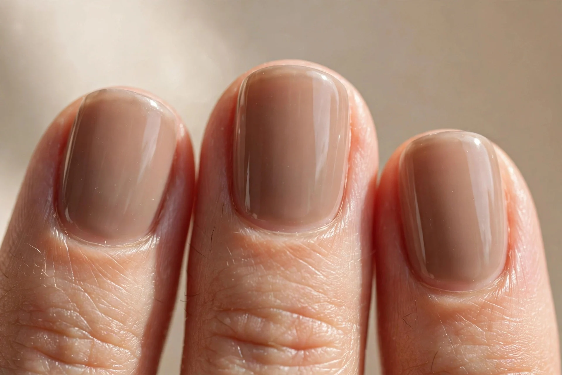 short nails with sheer milky brown glazed finish