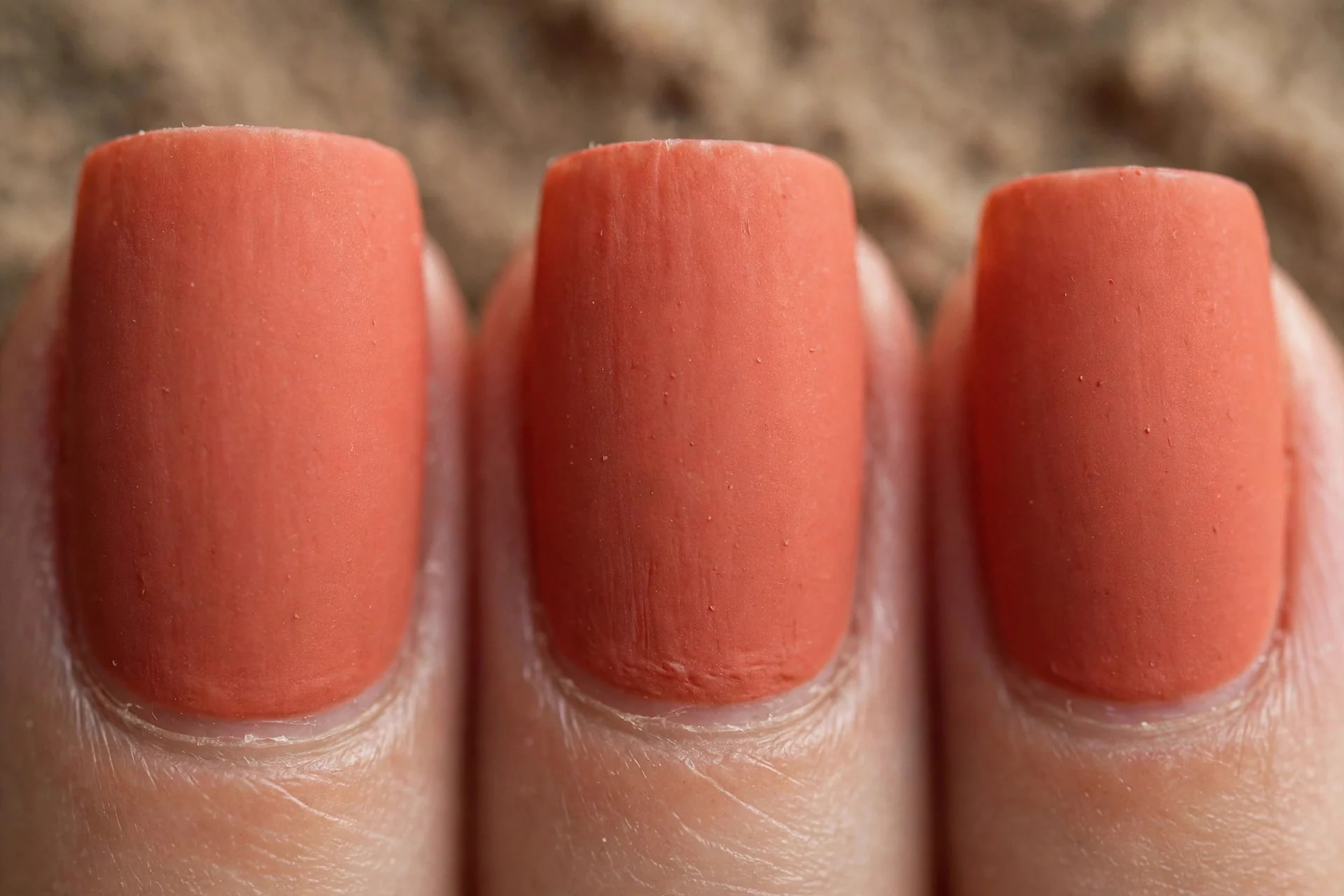 Terracotta coral matte nails, short square nails, earthy