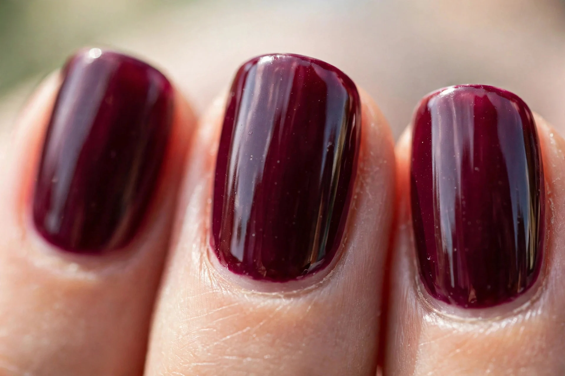 medium-length nails in deep glossy berry wine polish