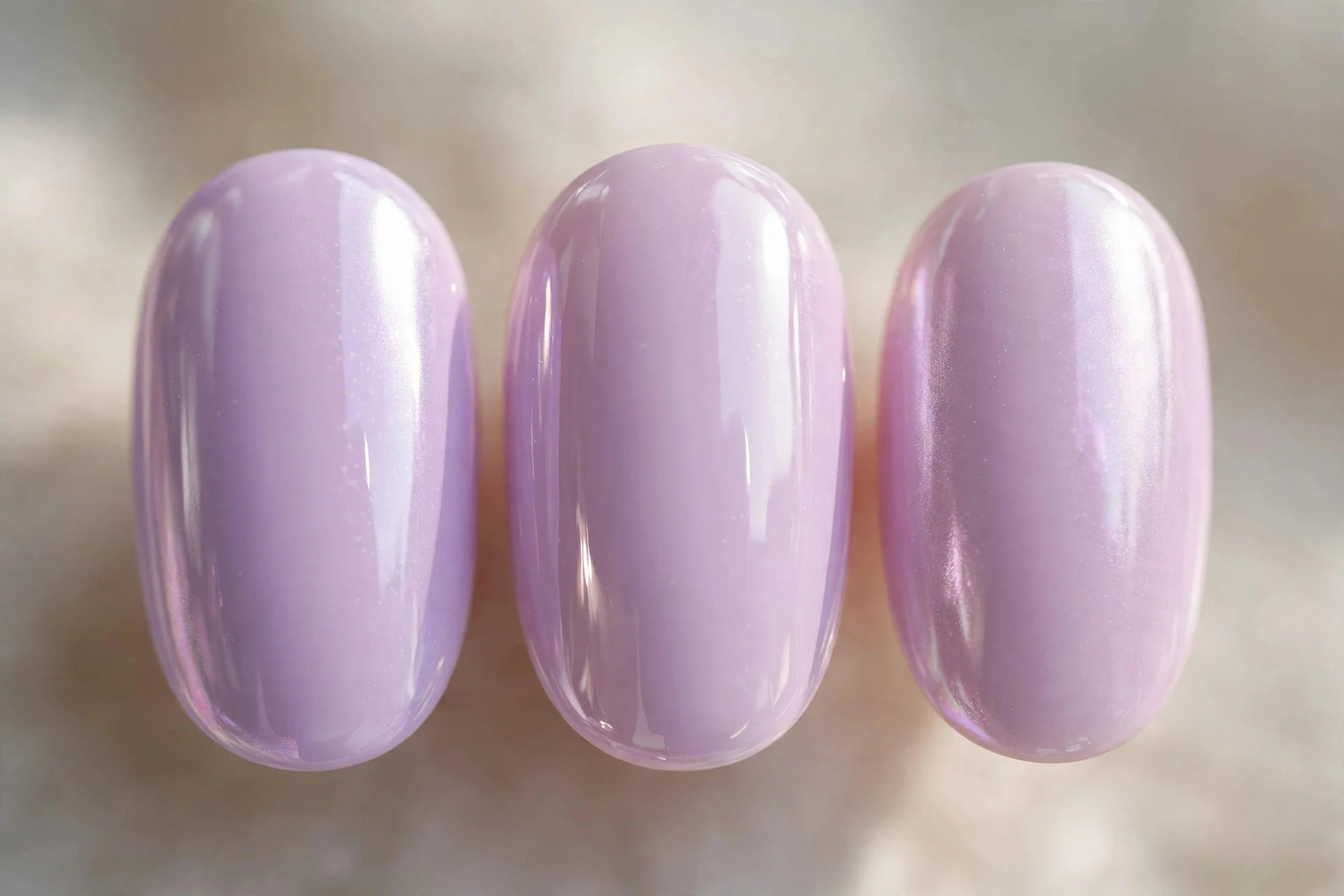 Pastel lilac nails with glazed donut chrome finish, oval nails