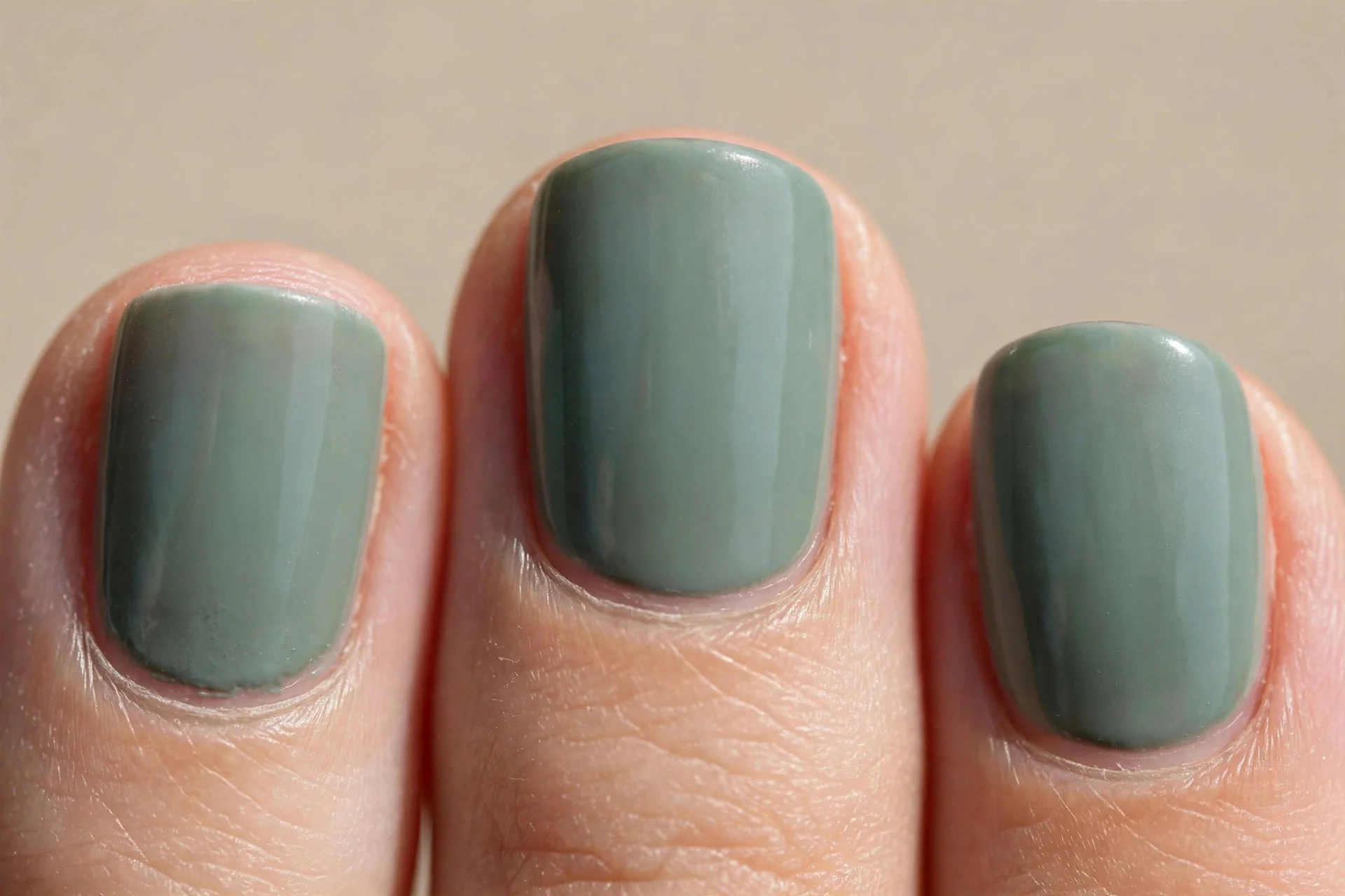 Sage-grey-green emerald creme, short squoval.
