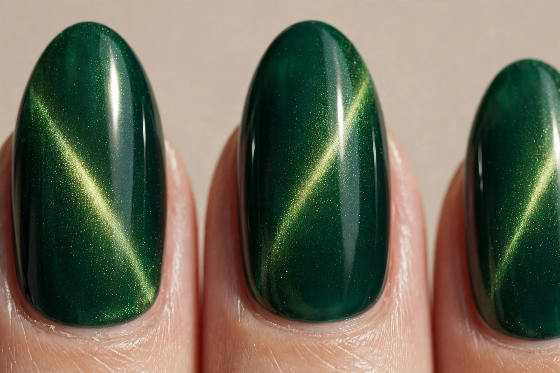 Emerald cat-eye, shifting light band, almond.