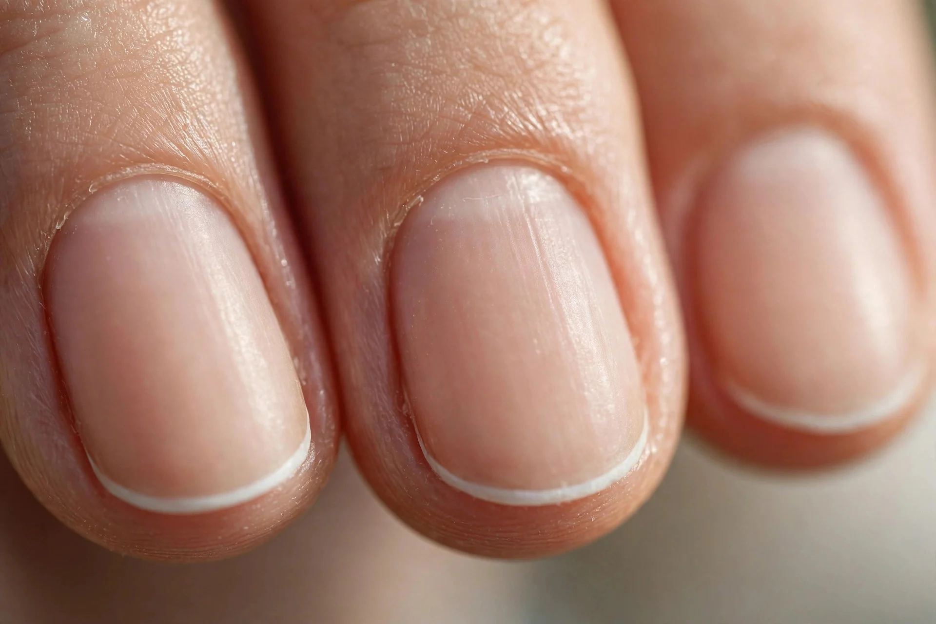 Short oval nails, nude base, ultra-thin white micro tips